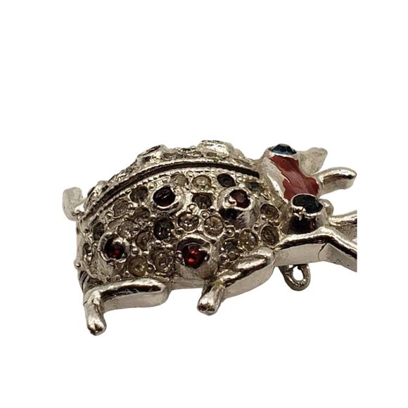 Vintage Coro Ladybug Perfume Sachet Brooch Rhinestone Tiny Bug Pin Silver Tone - Picture 10 of 11